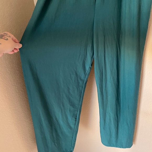 SO Good For Life Teal green Sheared top Jumpsuit Large Straps Wide Leg Flowing - Picture 9 of 10